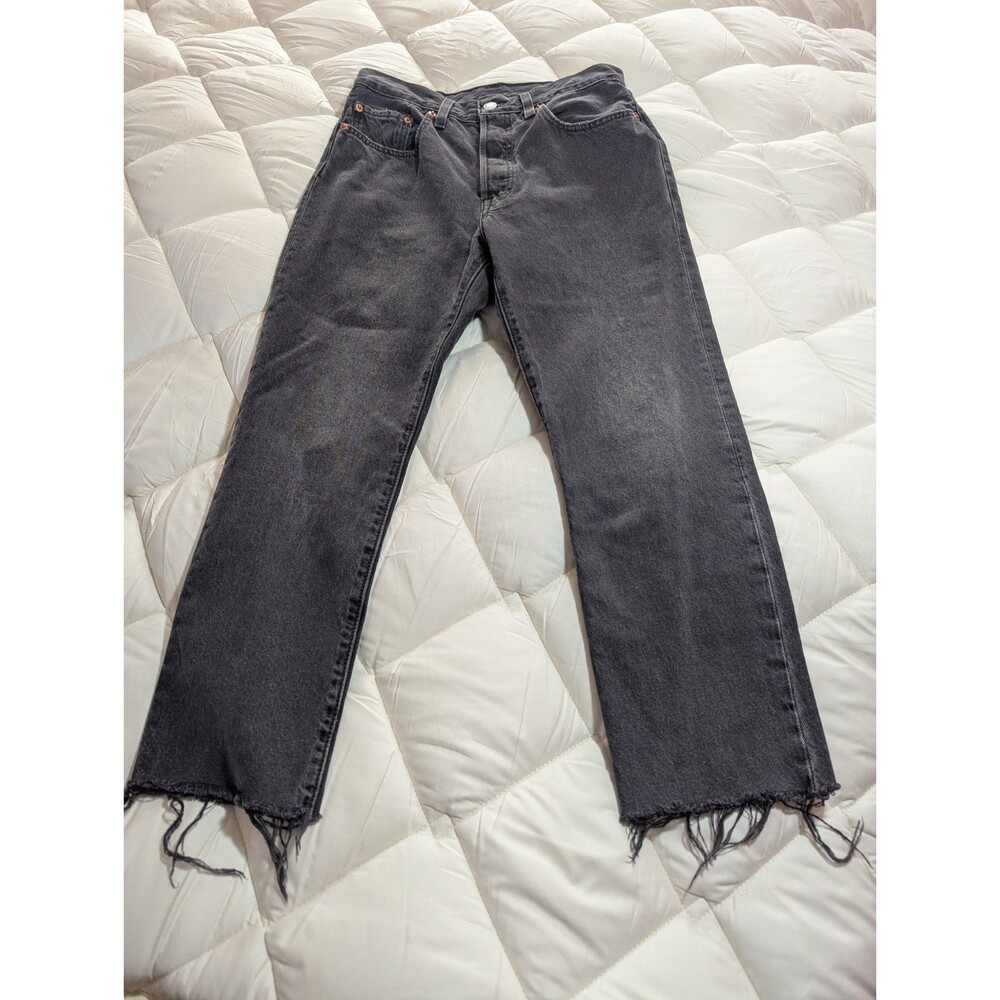 Levi’s Premium 501 Original Cropped Jeans Women’s 26 Button Fly Black Raw Hem
